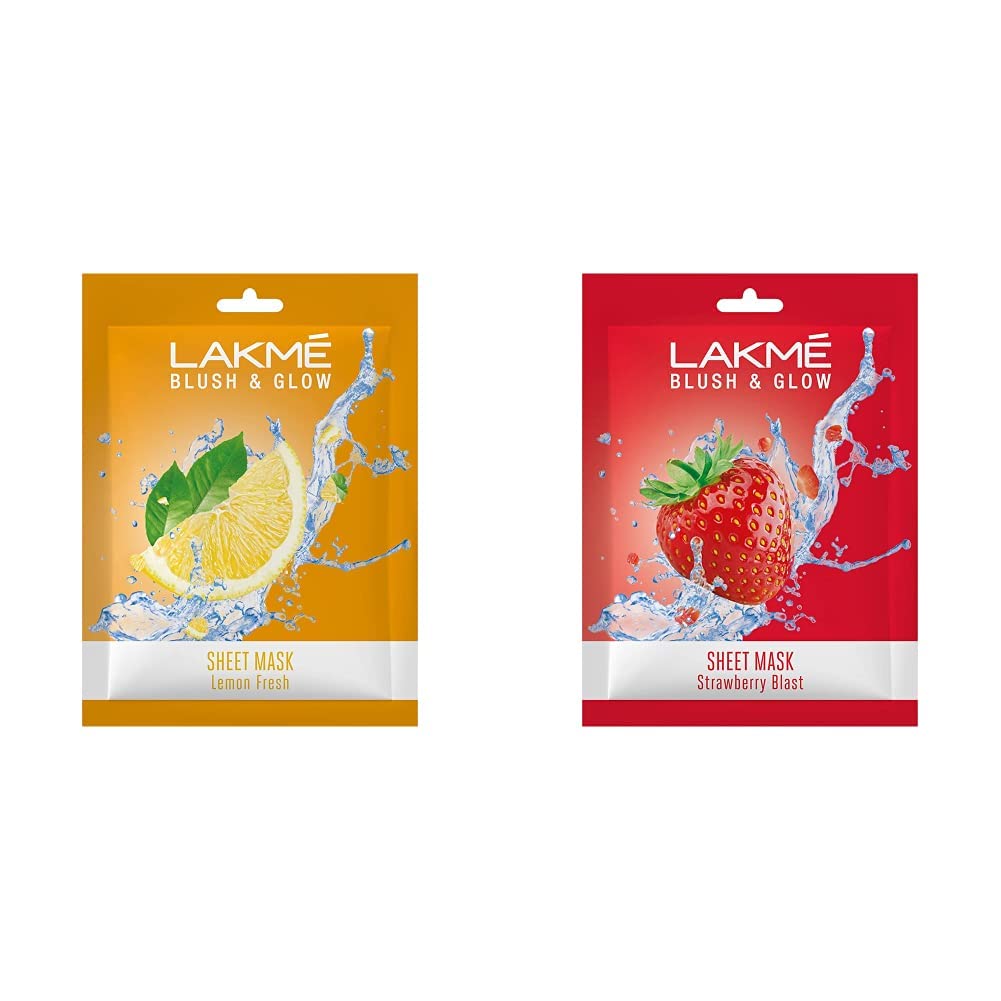 Lakm Blush & Glow Lemon Sheet Mask, 20 Ml & Lakm Blush & Glow Strawberry Sheet Mask, 20 Ml