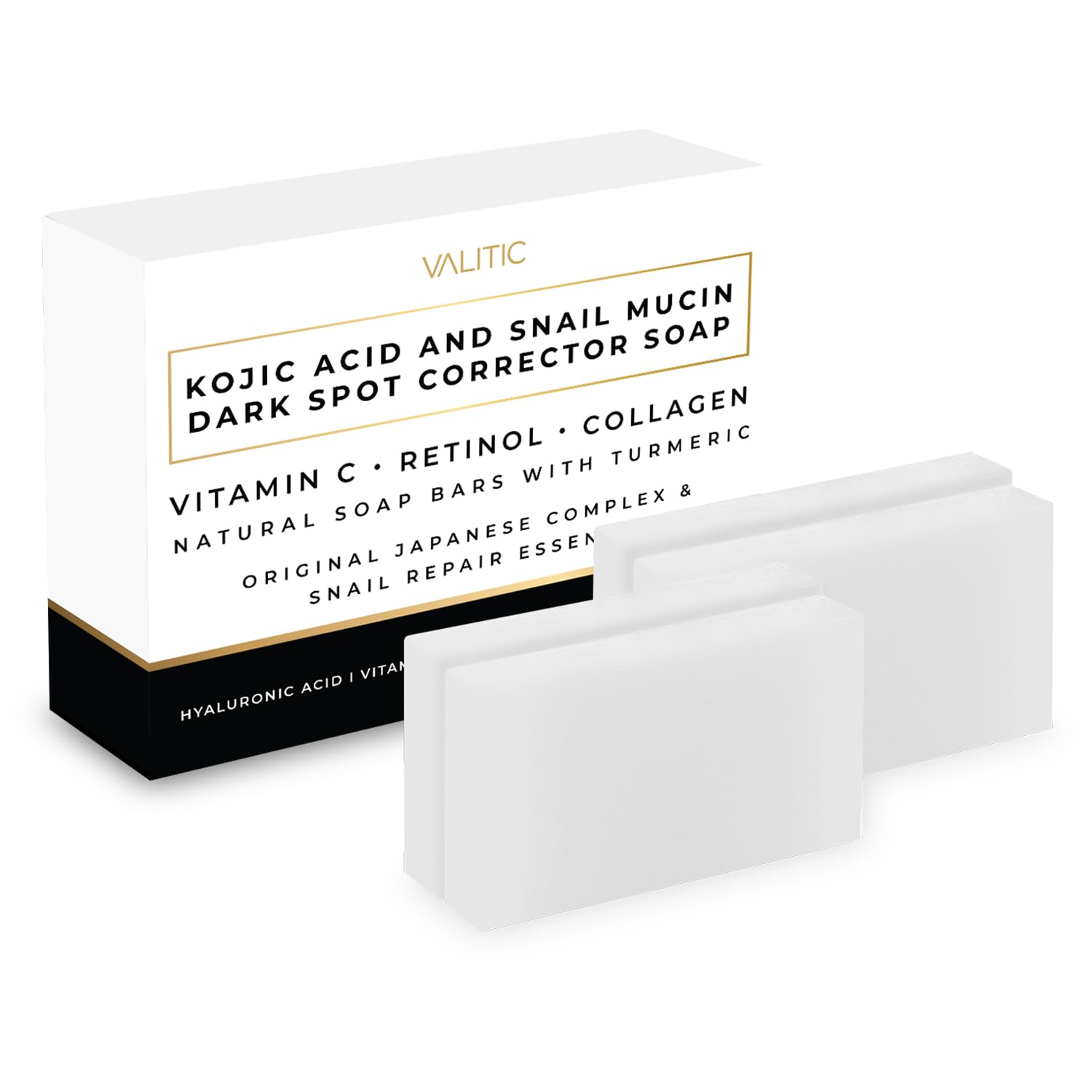 VALITIC Snail Mucin Cleanser Soap Bar with Turmeric and Kojic Acid Dark Spot Corrector - Anti Aging and Purifying Skin Care Snai