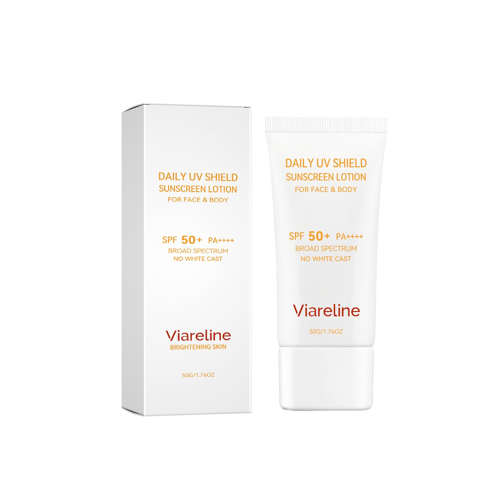 Viareline Daily UV Shield Sunscreen Lotion for Face & Body, SPF 50+ PA++++, No White Cast, Broad Spectrum, 1.76 oz