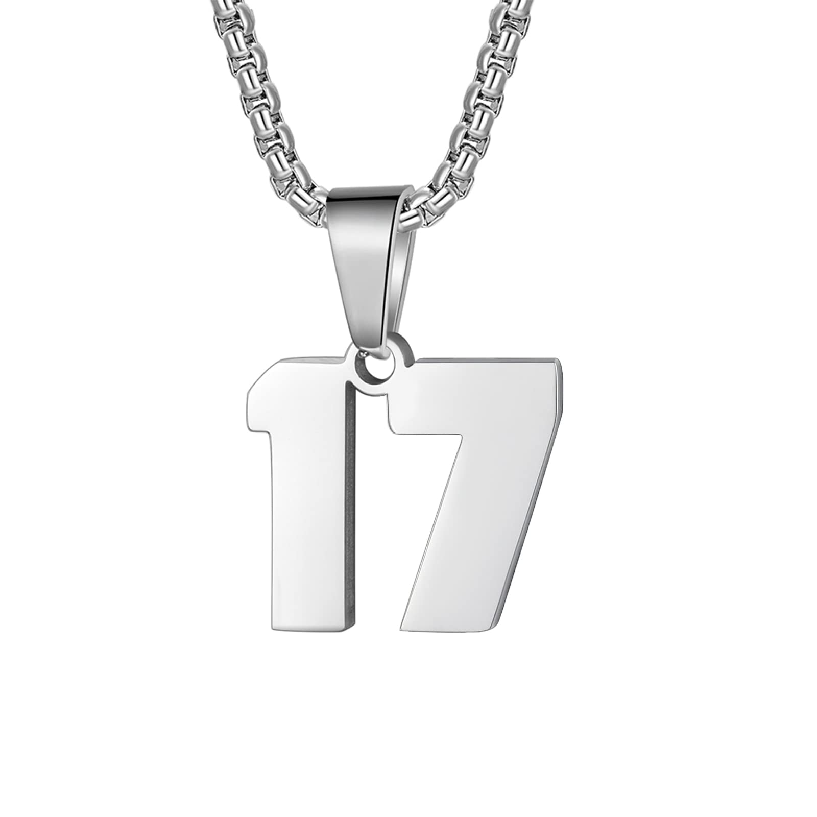 Number Necklaces Personalized Necklaces Silver Initial Number Pendant Stainless Steel Chain Movement Necklaces for Men Women (17