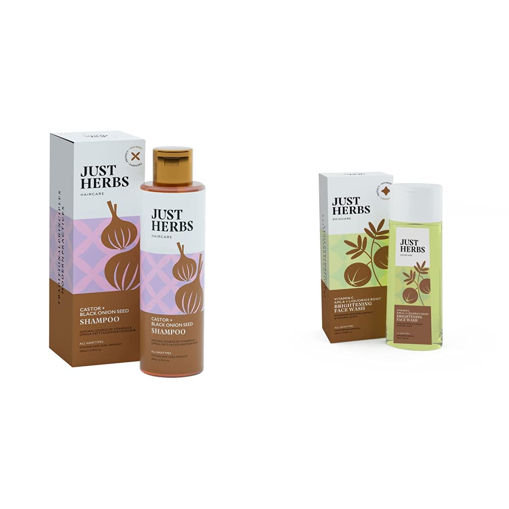 Just Herbs Castor And Black Onion Seed Sulfate Free Shampoo 200Ml & Just Herbs SkinRejuvenating Ayurvedic Face Wash Cleanser 