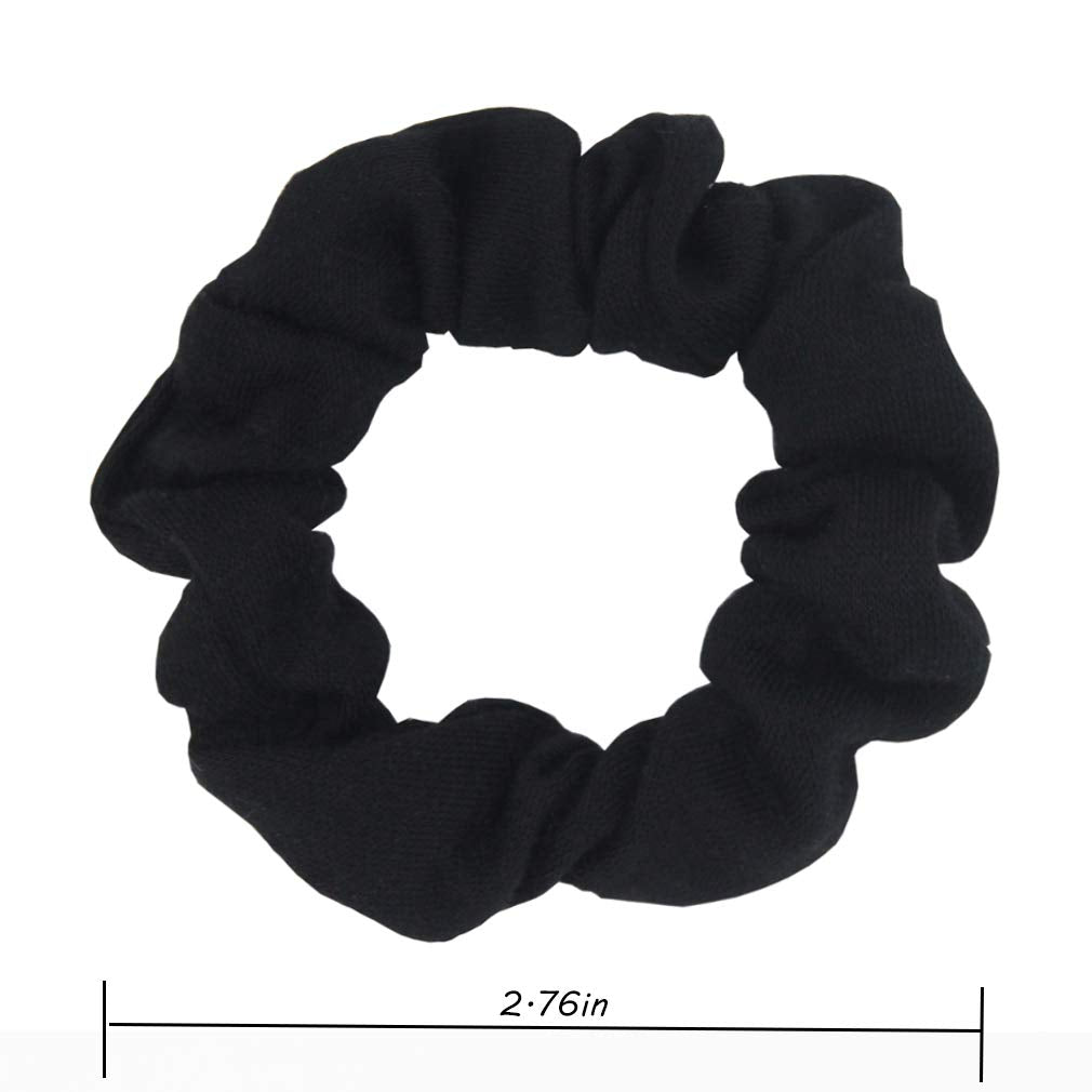 Pack Of 12 Cotton Hair Scrunchies Single Jersey Solid Color Ponytail Holders Hair Ties For Girl (Black)