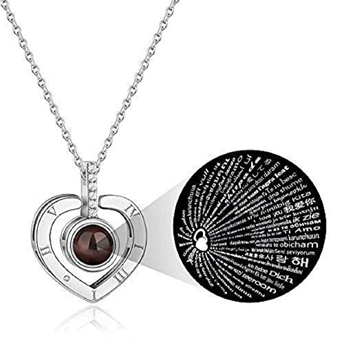 Meenaz Valentine Gift 18K Rose Silver Platinum I Love You In 100 Different Languages Stylish Heart Chain Pendant Necklace For Wo