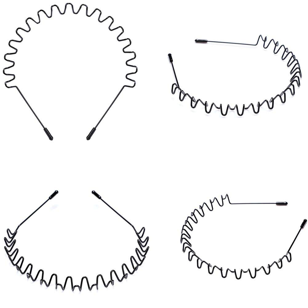 WantGor Metal Headbands 2 Pack - Unisex Black Hairband, Non-Slip Spring Wave Sports Hair Accessories