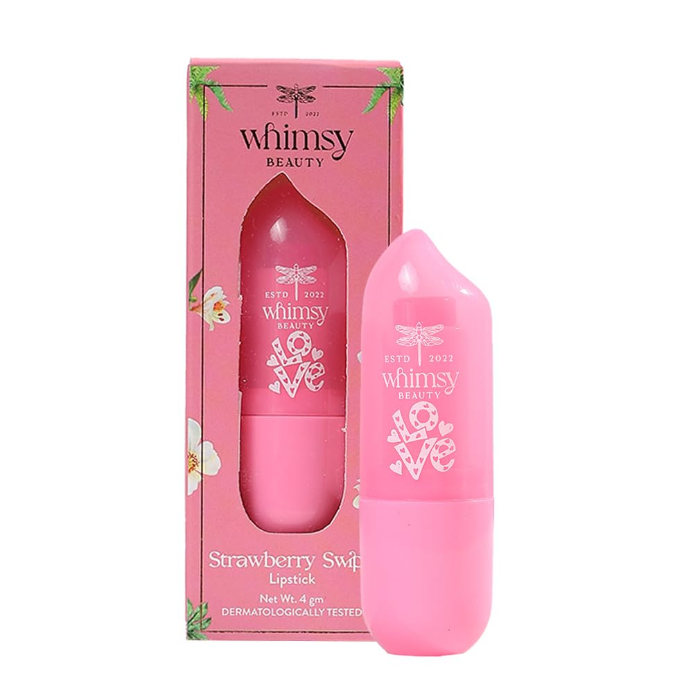 Whimsy Beauty Strawberry Swipe Lipstick For Kids And PreTeens | Creamy Lip Colour With Smooth Glide Finish | Long Lasting Moist