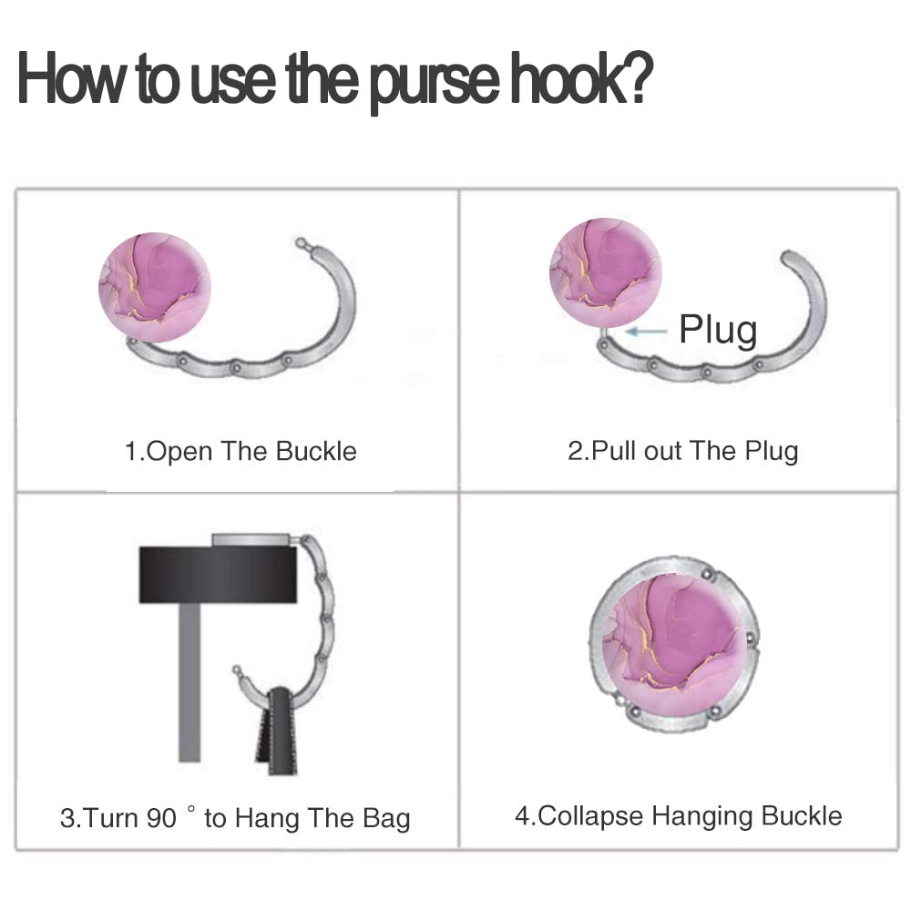 Foldable Purse Hook Womens Bag Table Hanger Collection Desk Hooks for Purse (1pack Purple Marble Hook)