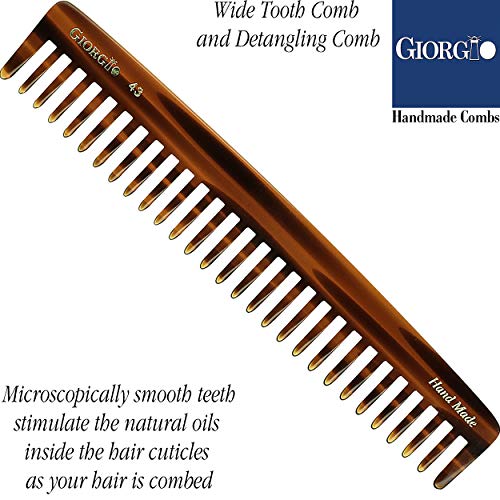 Giorgio G43 Large 7.25 Inch Hair Detangling Comb, Wide Teeth for Thick Curly Wavy Hair. Long Hair Detangler Comb For Wet and Dry