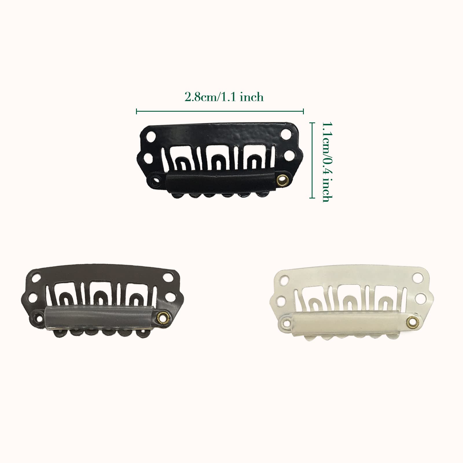 GOO GOO 2pcs Black Stainless Steel U-Shape Snap Clips with Soft Rubber - 28mm 6-Teeth Clips for Hair Extensions
