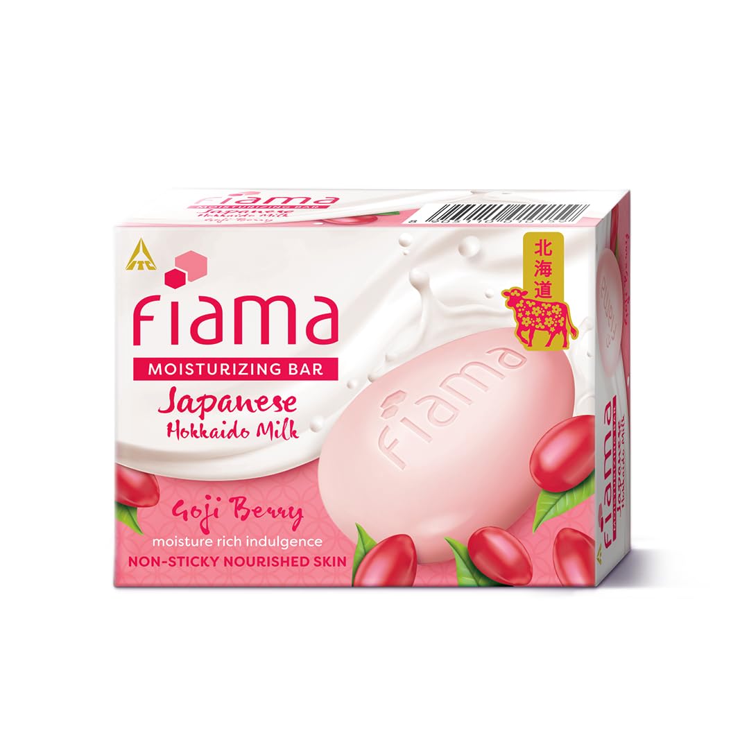 Fiama Moisturizing Soap Bar, Japanese Hokkaido Milk & Goji Berry, 125G, Non-Sticky Moisturized Skin, 1/3Rd Skin Moisturizers, Vi