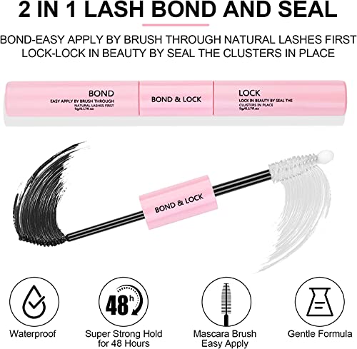 Fenshine Cluster Lashes Extensions Kit, 144 Pcs Individual Lashes Extension Kit with Lash Bond & Seal and Applicator, Wide Stem
