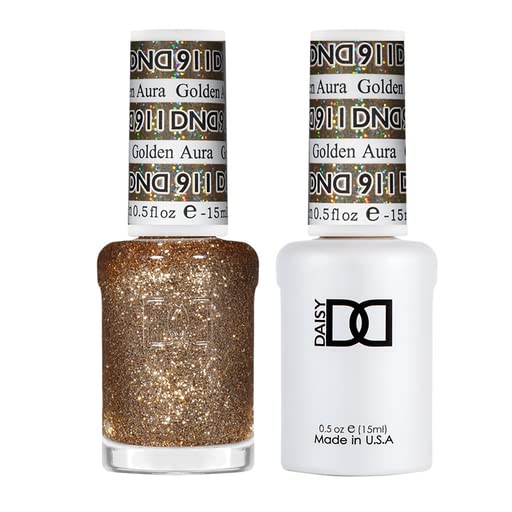DND Gel Polish Set, Glitter Collection, UV Gel Polish and Air Dry Nail Lacquer, Matching Chip-Free Polish Duo, 911 Golden Aura, 
