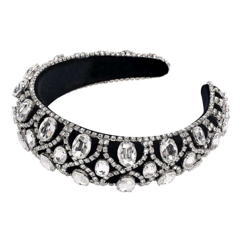 SOLUSTRE Rhinestone Wedding Headpiece - Hair Ties with Baroque Chic Headdress, Rhinestones Scarf for Womens Photo Props