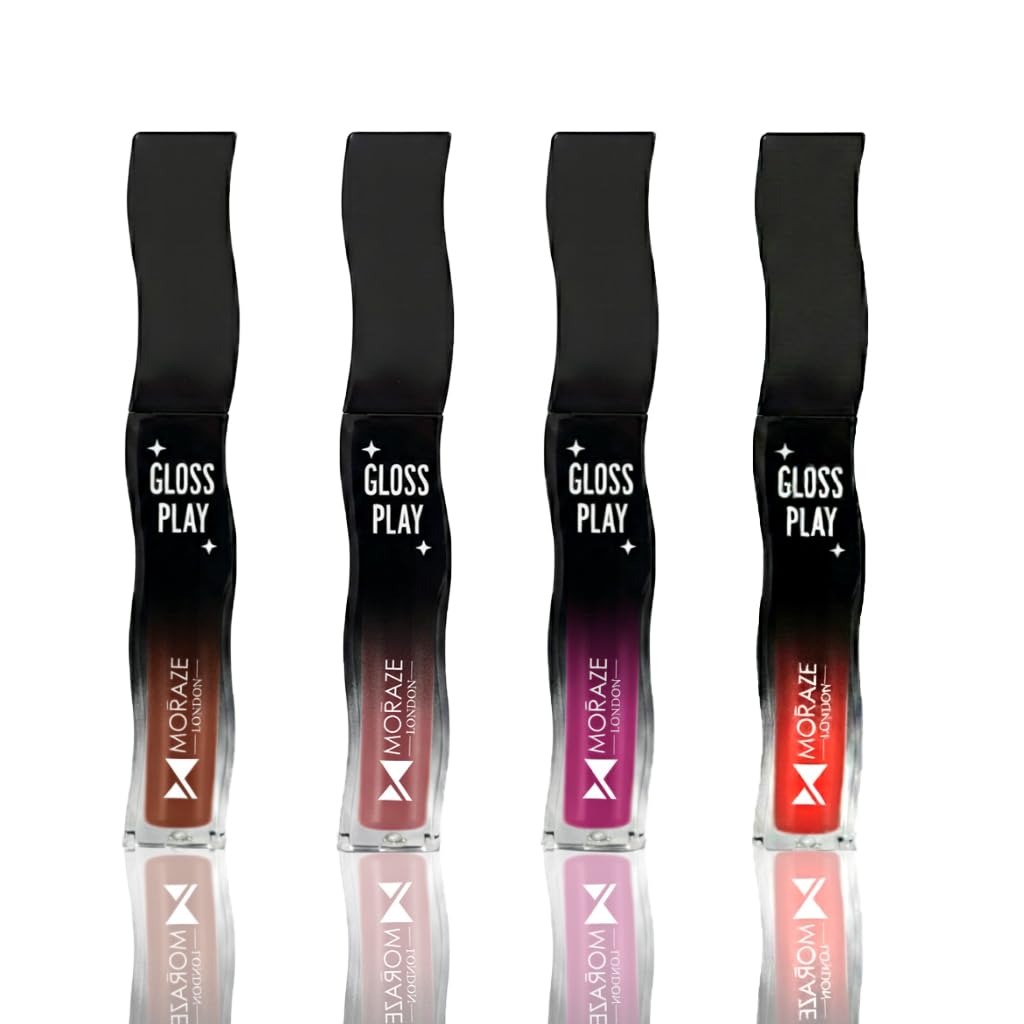 Moraze Lip Gloss Pack Of 4 | High Shine Glossy Lip Finish | NonSticky Hydrating Formula | Parties, Office Makeup, Lipstick Topp