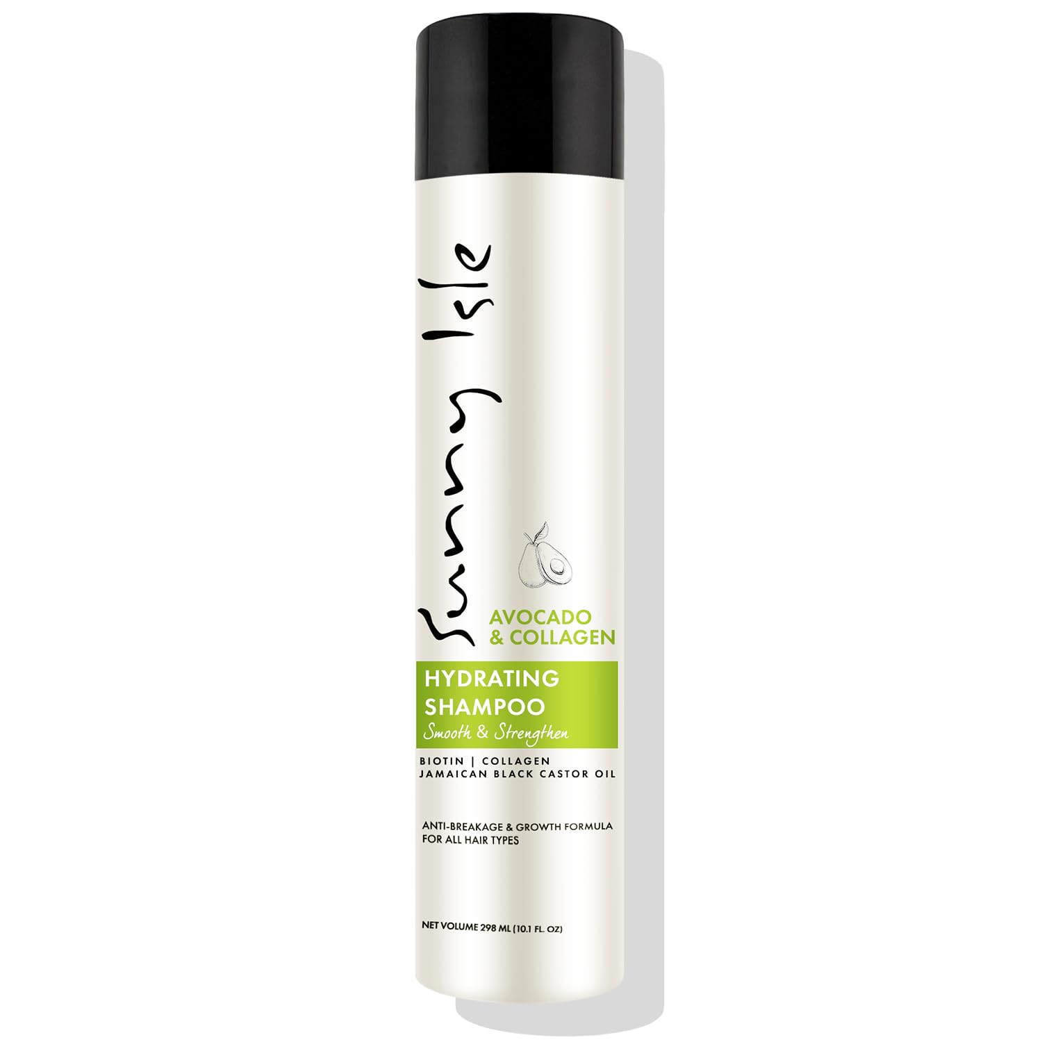 Sunny Isle Avocado & Collagen Hydrating Shampoo - Biotin, Jamaican Black Castor Oil, Anti-Breakage - 10.1oz