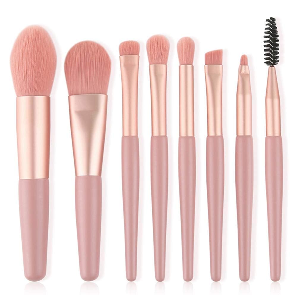 Makeup Brushes Set With Storage Pouch  Face And Eye Brush Collection As Shown (8 Pcs)