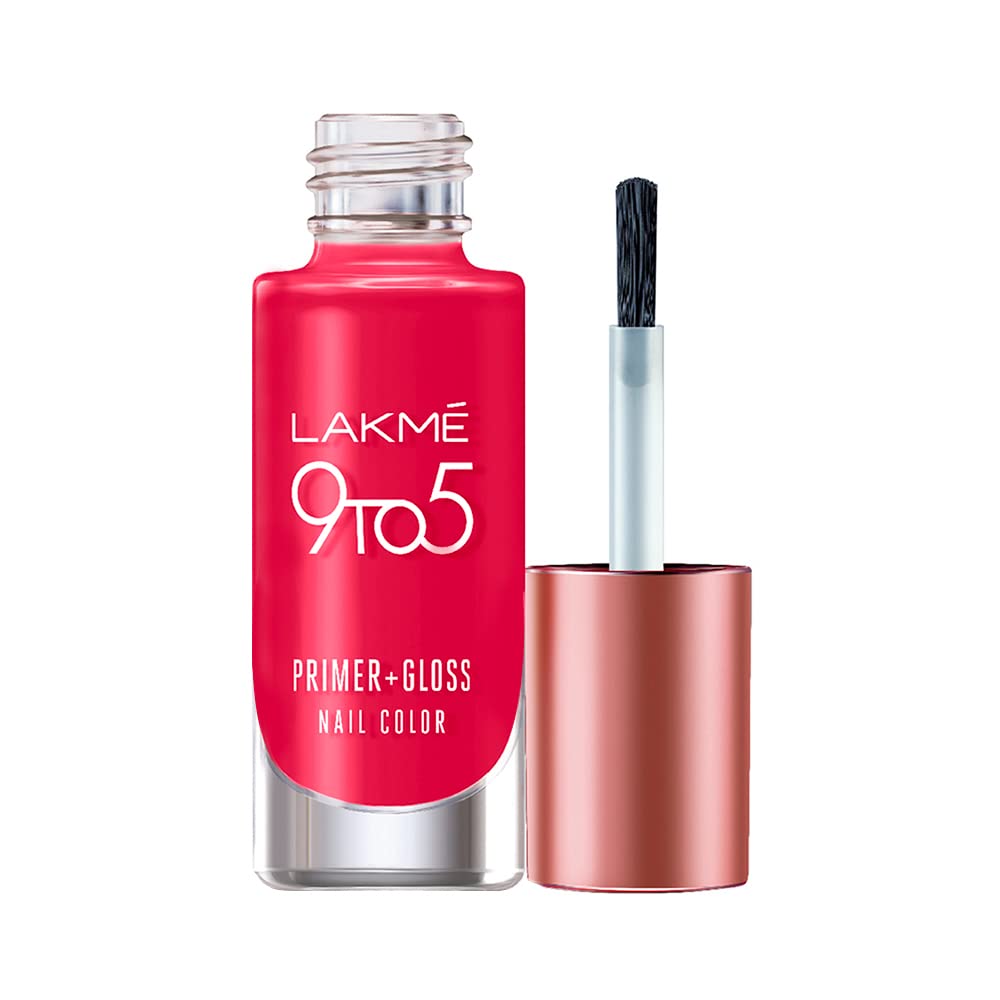 Lakm 9 To 5 Primer + Glossy Finish Nail Colour|| Redcarnival|| 6Ml