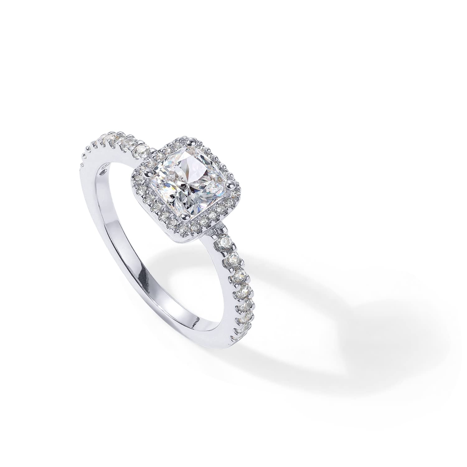 PAVOI 14K Gold Plated Square Halo Ring for Women | Promise Rings for Her (White Gold, 9)