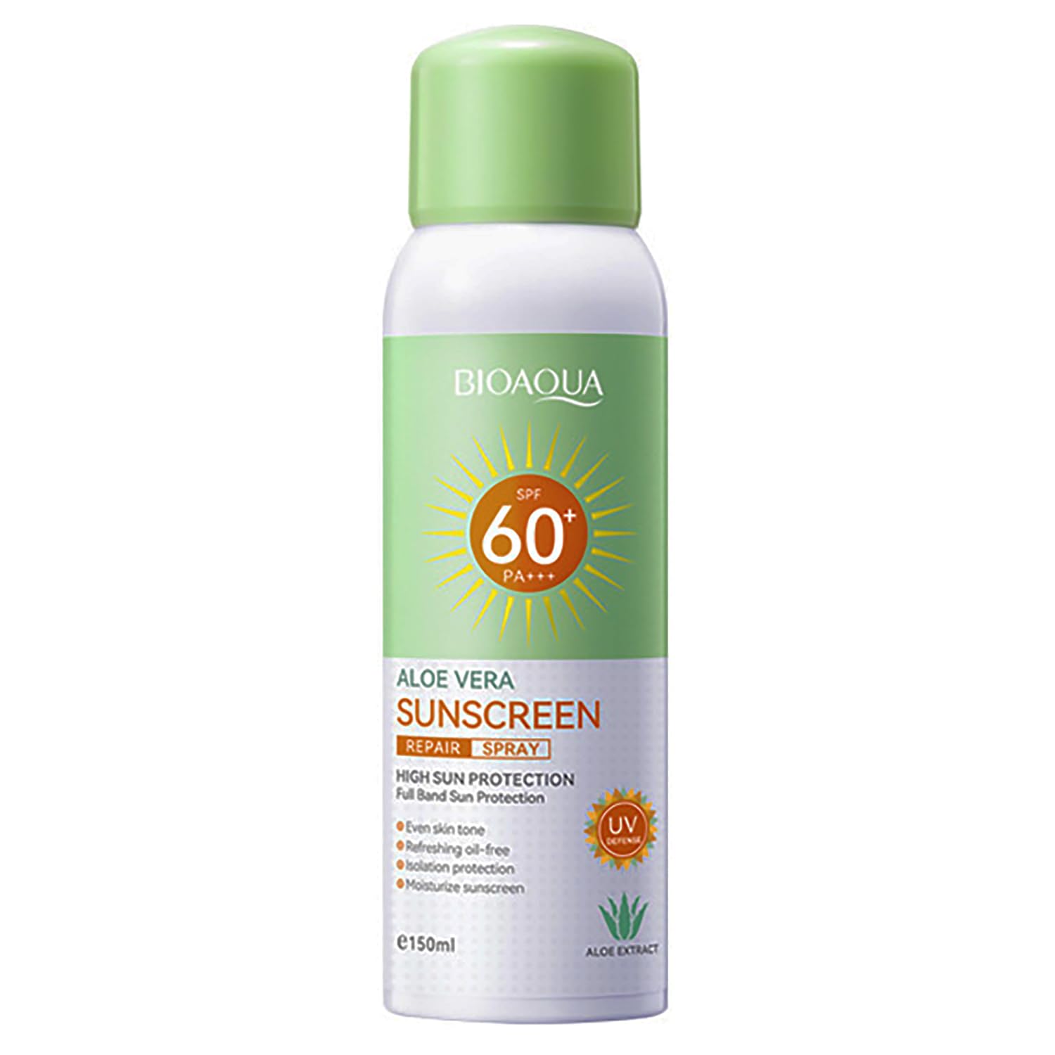BIOAQUA Aloe Vera Sunscreen Spray SPF60+ PA+++ UVA/UVB Repair Refreshing Moisturizing Waterproof Sweat Resistant 150ml / 5.07fl.