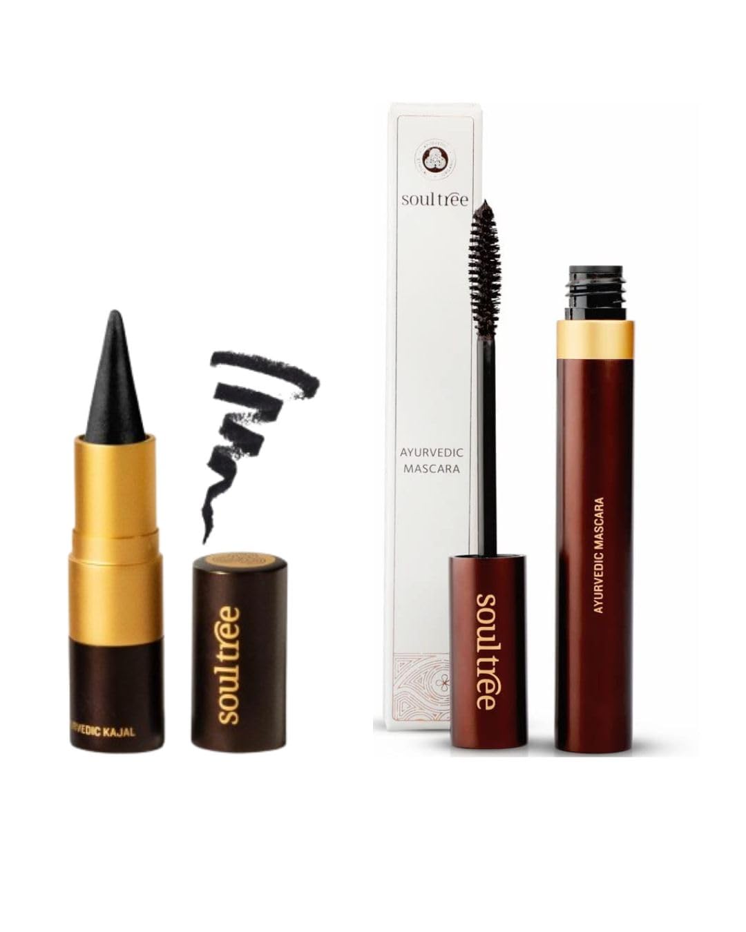 Soultree Ayurvedic Black Mascara 6Gm & Black Kajal 3Gm Combo | Lightweight, Strengthens Lashes, Promotes Growth | Ayurvedic Form