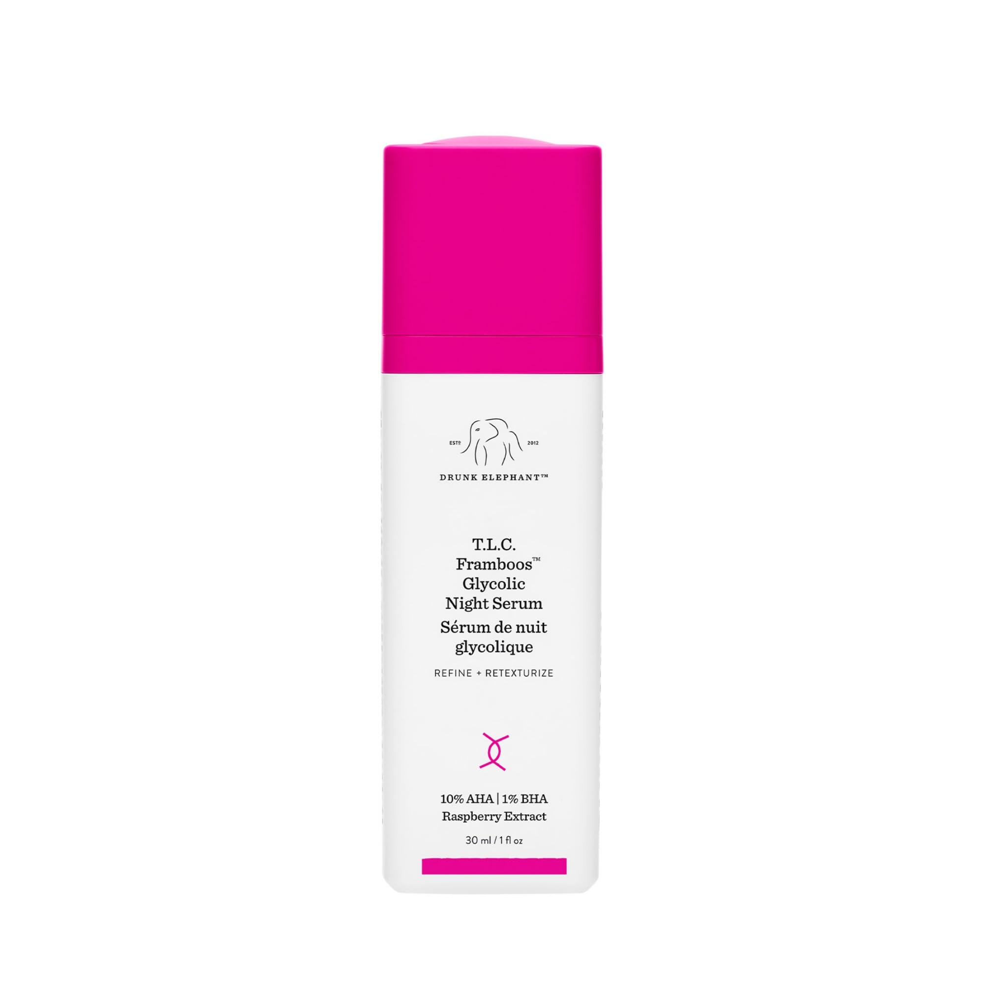 Drunk Elephant T.L.C. Framboos Glycolic Serum - 30 ml/1 fl oz - Exfoliating AHA Serum - Clean Clinical Skincare - Cruelty-Free -