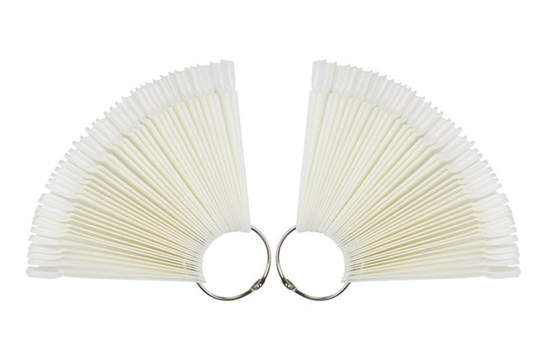 2 Set/100 Tips Fan-shaped Nail Art Display Sticks Nail Polish Color Sample Sticks Display Polish Board Practice Tool with Metal 