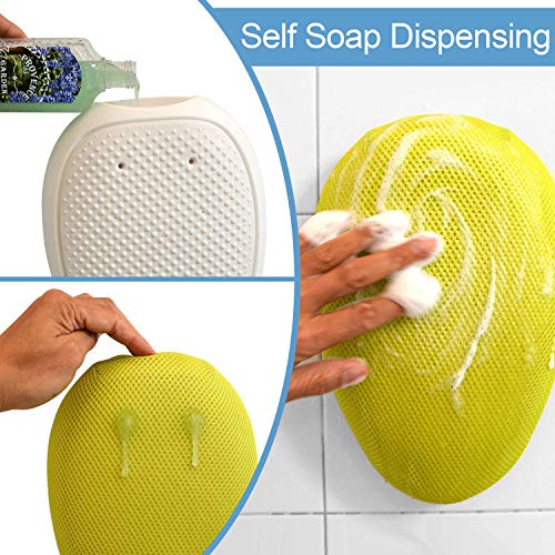 Squeechy - Exfoliating Hands Free Loofah Back Scrubber, Shower Soap Dispenser, Wall Mounted, Shower Accessories