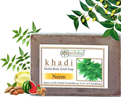 Khadi Rishikesh Herbal Neem Scrub Handmade Soap/BarUnisex Combo Bathing Soaps For Body Face CleanserAntiAcne & AntiPimple, W