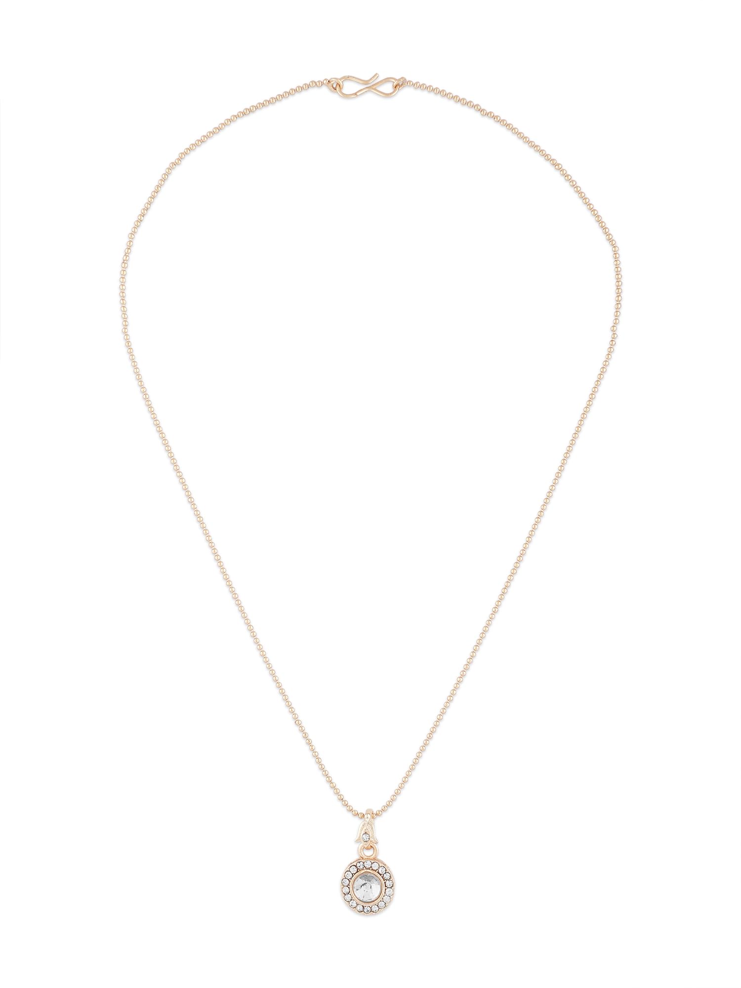Zaveri Pearls Rose Gold Contemporary Austrian Diamond Embellished Round Shape Pendant & Chain For WomenZpfk16813