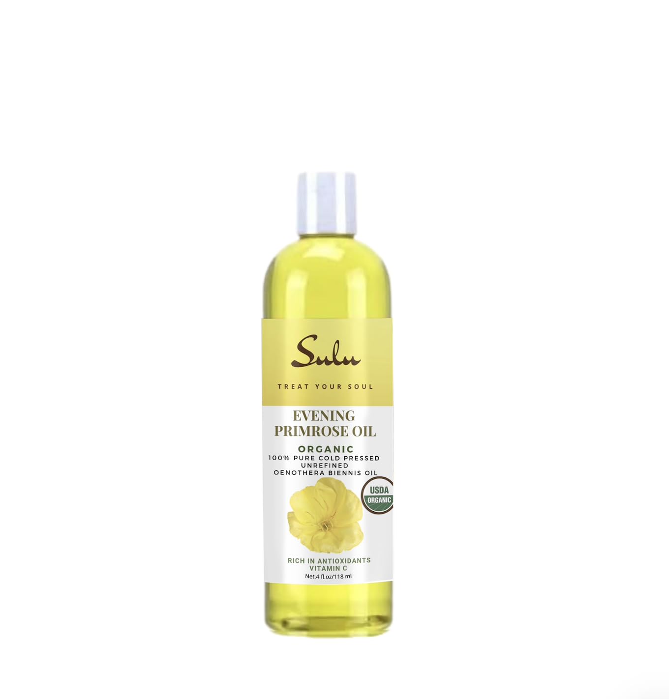 SULU ORGANICS 100% Pure Virgin Unrefined Cold Pressed Evening Primrose Oil 12% GLA (4 oz)