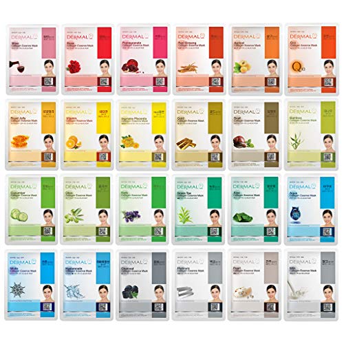 Dermal 24 Combo Pack A Collagen Essence Korean Face Mask - Hydrating & Soothing Facial Mask With Panthenol - Hypoallergenic Self