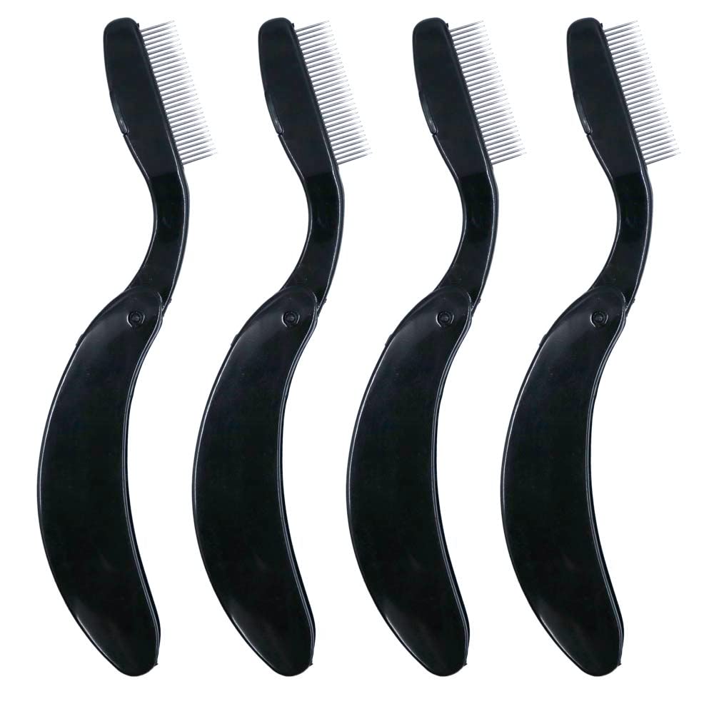 G2Plus 4Pcs Folding Eyelash Comb, Eyebrow Comb Metal Teeth, Eyelash Separator Comb, Eyelash Brush And Comb, Professional Tool Fo