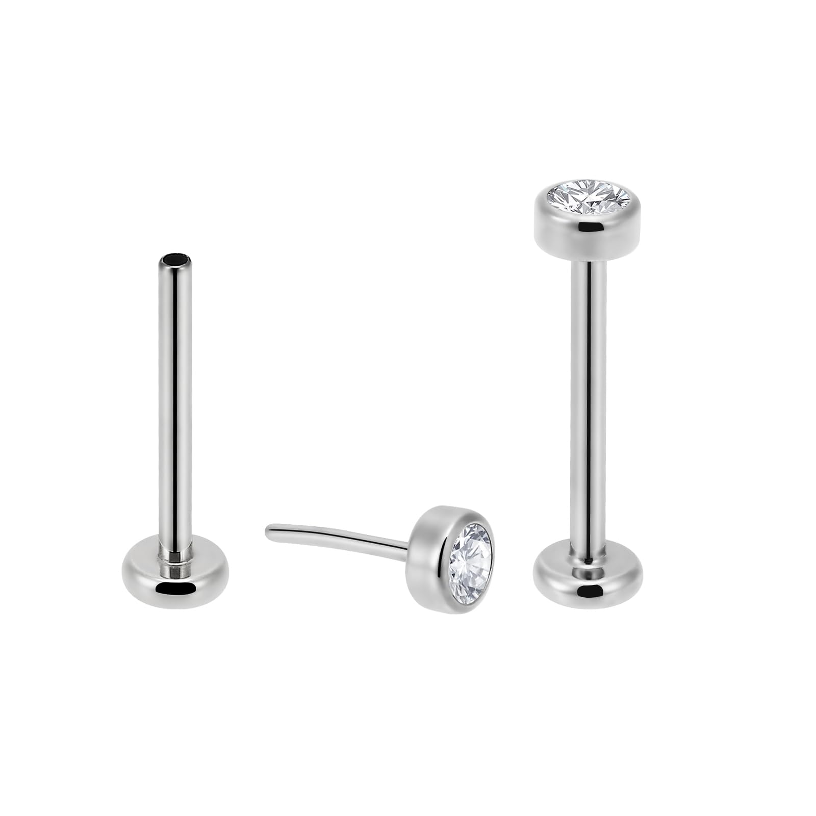 NewkeepsR 2PCS-1.0mm(18g) G23 Titanium Press Fit Threadless Push Pop In 2.5mm Flat Gem Top Flatback Labret Lip Monroe Stud Tragu