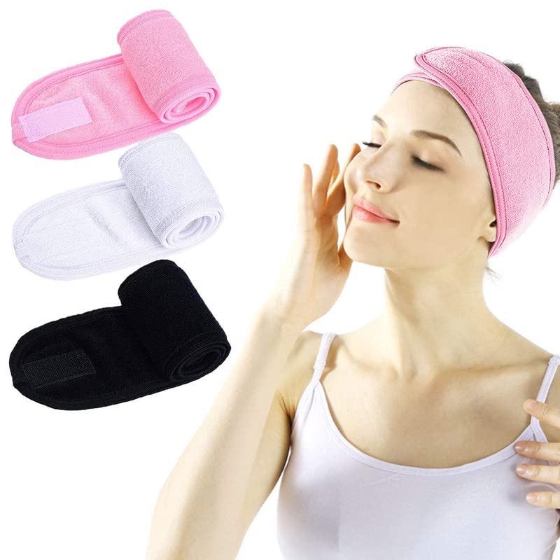 Shidara Facial Spa Headband Makeup Shower Bath Wrap Sport Headband Terry Cloth Adjustable Stretch Towel with Magic Tape | Multi 