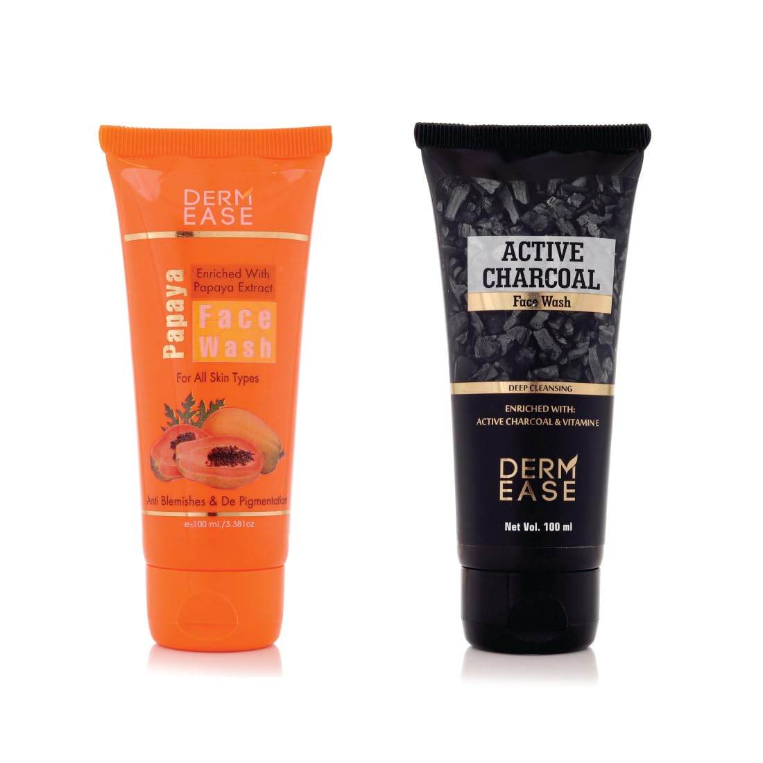 Derm Ease Papaya & Charcoal Face Wash Combo Pack Of 2 (100Ml X 2)