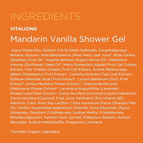 Andalou Naturals Mandarin Vanilla Vitalizing Shower Gel, 8.5 Fl. Oz., Gently Cleanses And Protects Skins Moisture With Argan Oil
