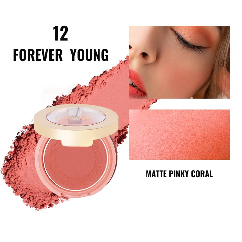Oulac Blush Face Coral Matte | Pigmented Powdery Cream Blusher Warm Skin Light Medium| Natural Matte | Light Weight&Blendable| C