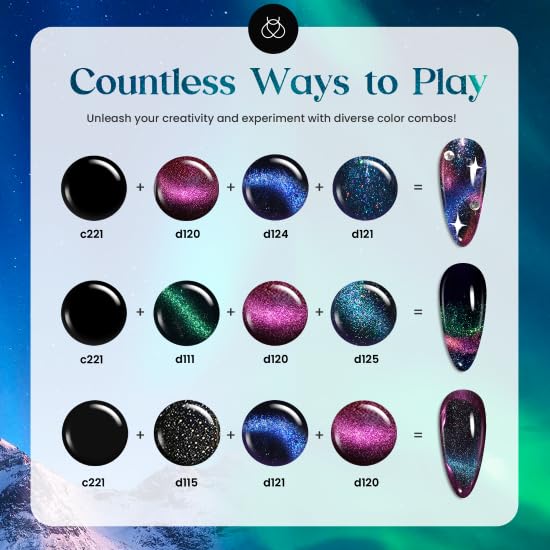 Beetles 24Pcs Gel Nail Polish Kits Gift Set, 20 Colors Cat Eye Color Changing Glitter Gel Polish Set With Base Gel Glossy Matte