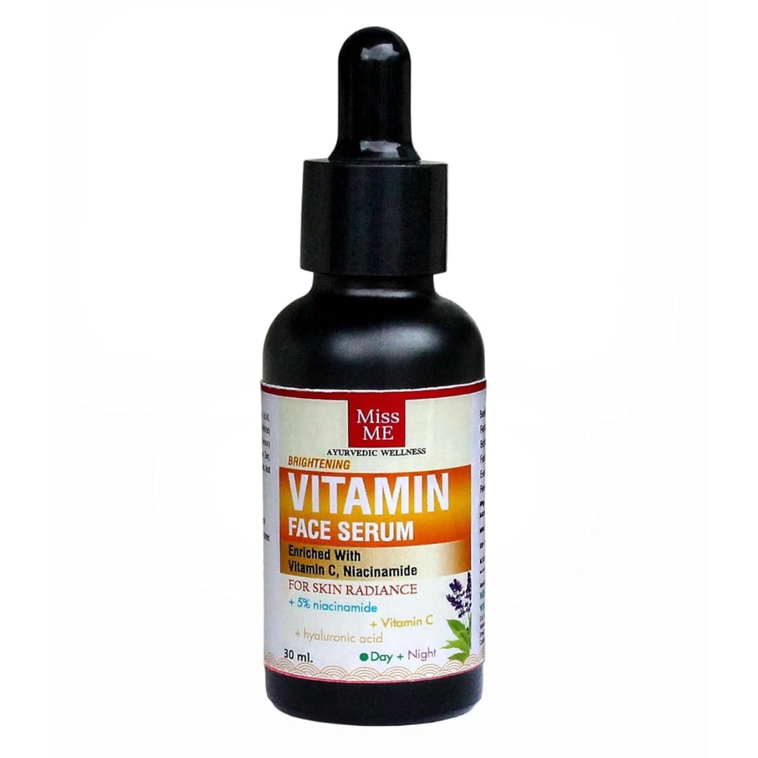 Miss Me Brightening Vitamin Face Serum | 5% Niacinamide + Vitamin C + Hyaluronic Acid | Reduces Redness & Dark Spots | Hydrating