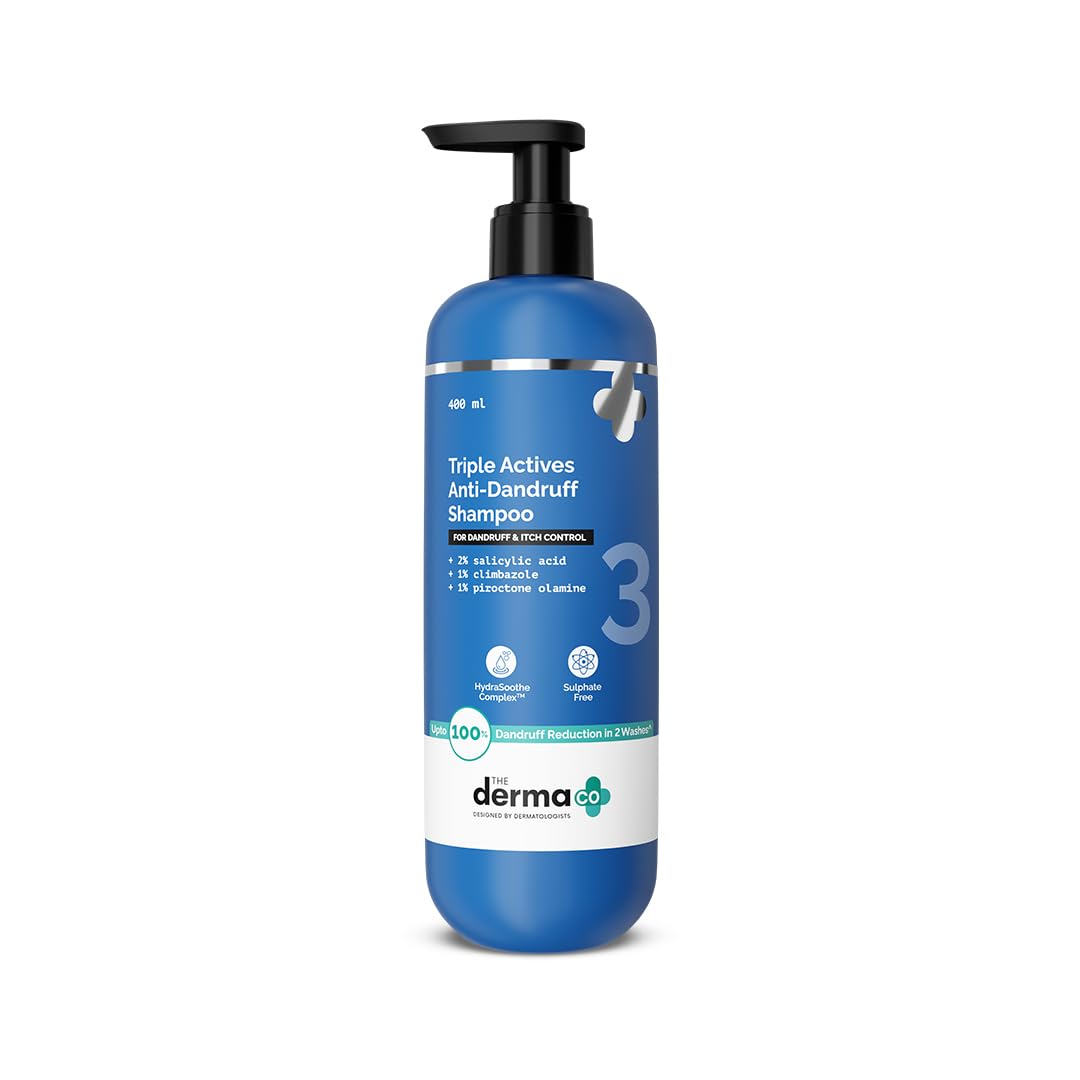 The Derma Co Triple Actives AntiDandruff Shampoo | Up To 100%* Dandruff Reduction | 2% Salicylic Acid + 1% Climbazole + 1% Piro