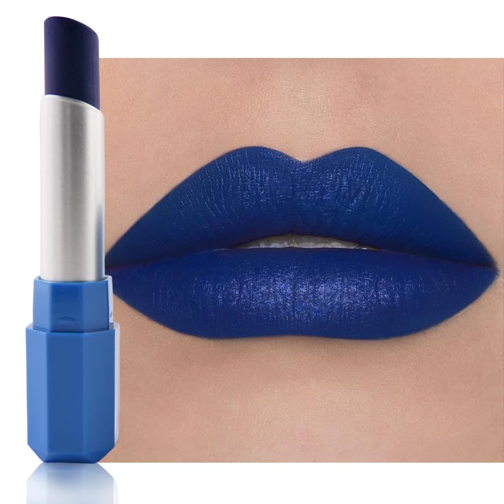 HHLTOH Dark Blue Shimmer Lipstick - Pigmented Lip Crayon & Face Paint Stick for Women Everyday Halloween Birthday Party Wear, Yo