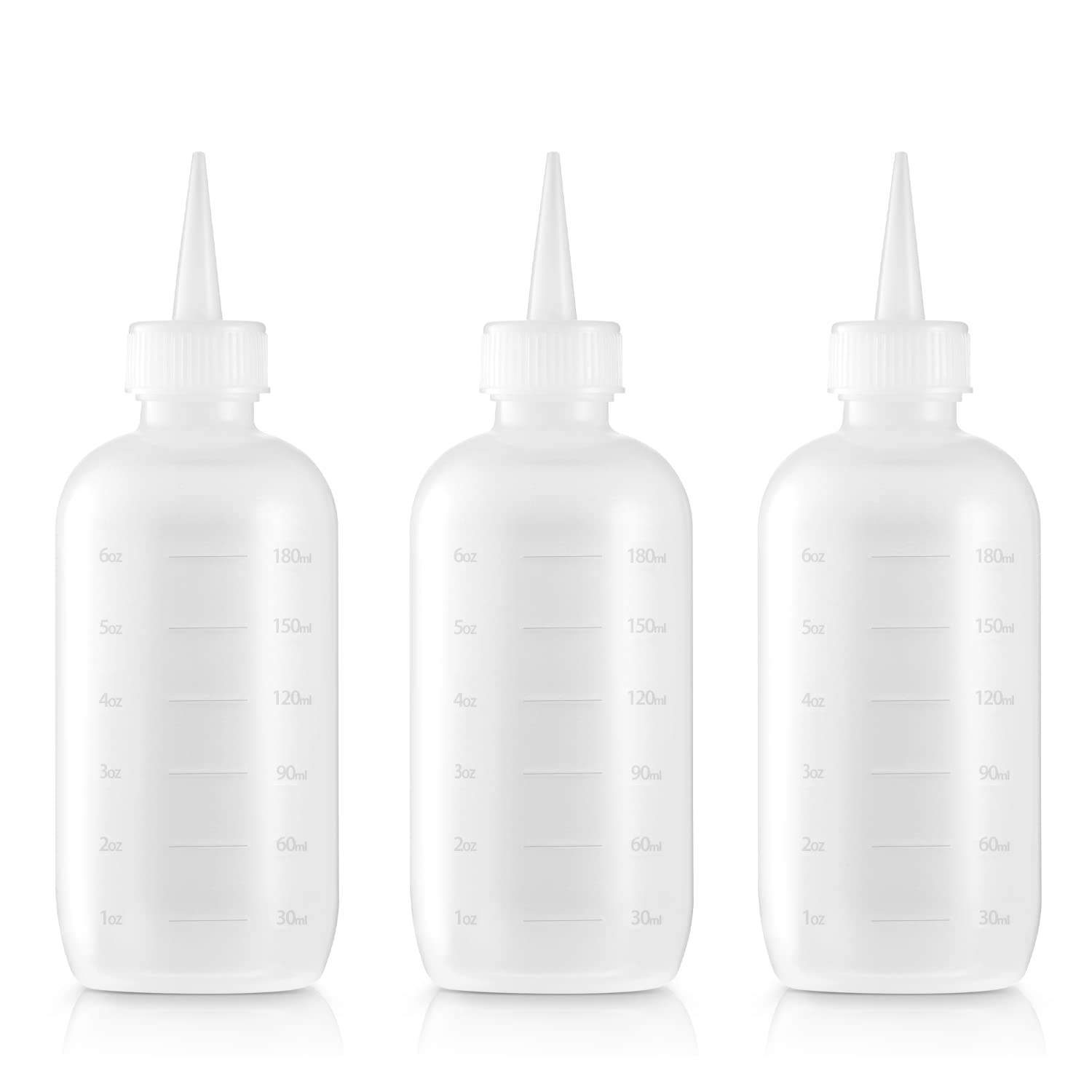 Bar5F Hair Color Applicator Bottles, 3-Pack, 6 Ounce Translucent Squeeze Dropper Bottle with Measuring Scale, BPA Free, Ideal fo