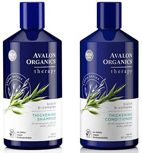 Avalon Organics All Natural Biotin B-Complex Therapy Thickening Shampoo and Conditioner For Hair Loss and Thinning Hair, 14 Fl O