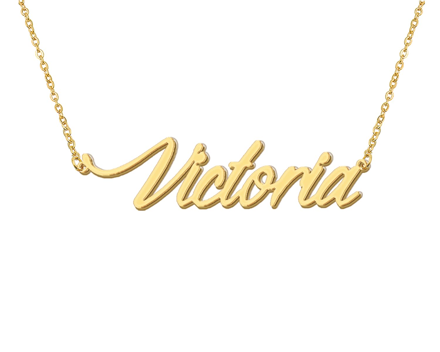 Aoloshow Victoria Mothers Name Pendant Necklace Stainless Steel 18k Gold Plated Name Script Necklace Jewelry for Womens