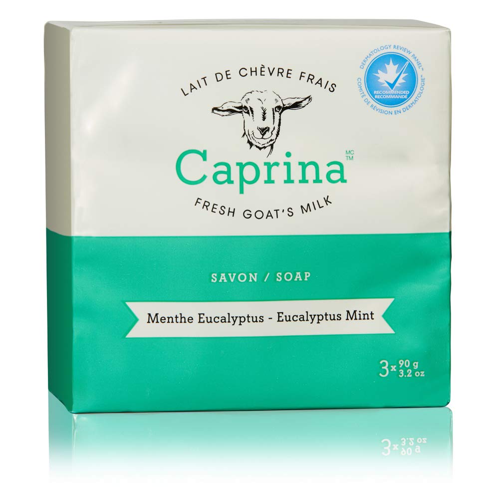 Caprina Fresh Goats Milk Soap Bar, Eucalyptus Mint, 3.2 oz (3 Pack), Cleanses Without Drying, Biodegradable Soap, Moisturizing, 