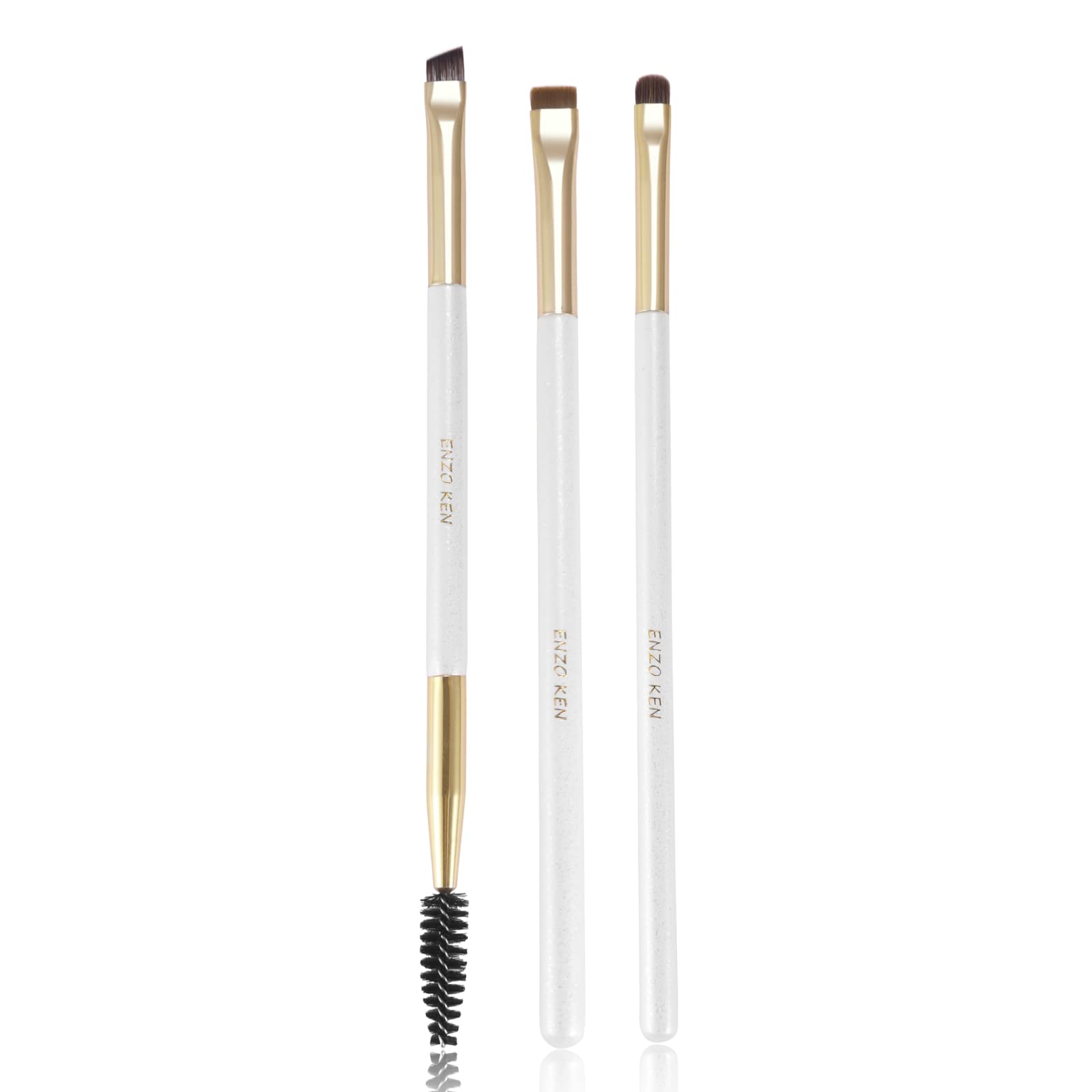 ENZO KEN Flat Angled Eyebrow Brush & Fine Angled Eyeliner Brush & Eyelash Brush Set, Fine Angled Brow Brush, Flat Eyebrow Brush,