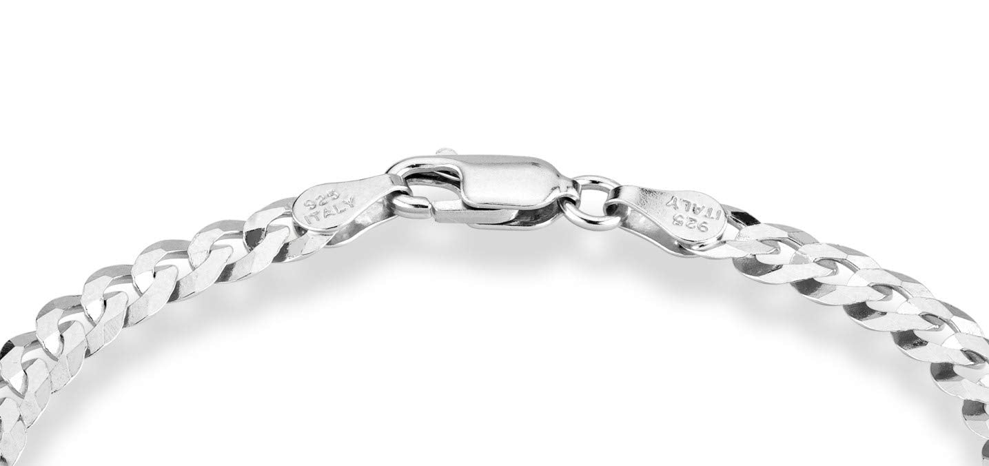 Miabella 925 Sterling Silver Italian 5mm Solid Diamond-Cut Cuban Link Curb Chain Bracelet for Men Women, Made in Italy (Length 7