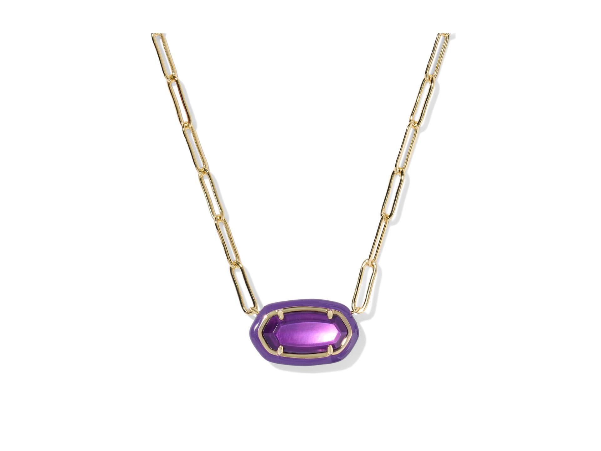 Kendra Scott, Womens, Elisa Enamel Frame Paperclip Necklace, Gold Purple Mop, One Size