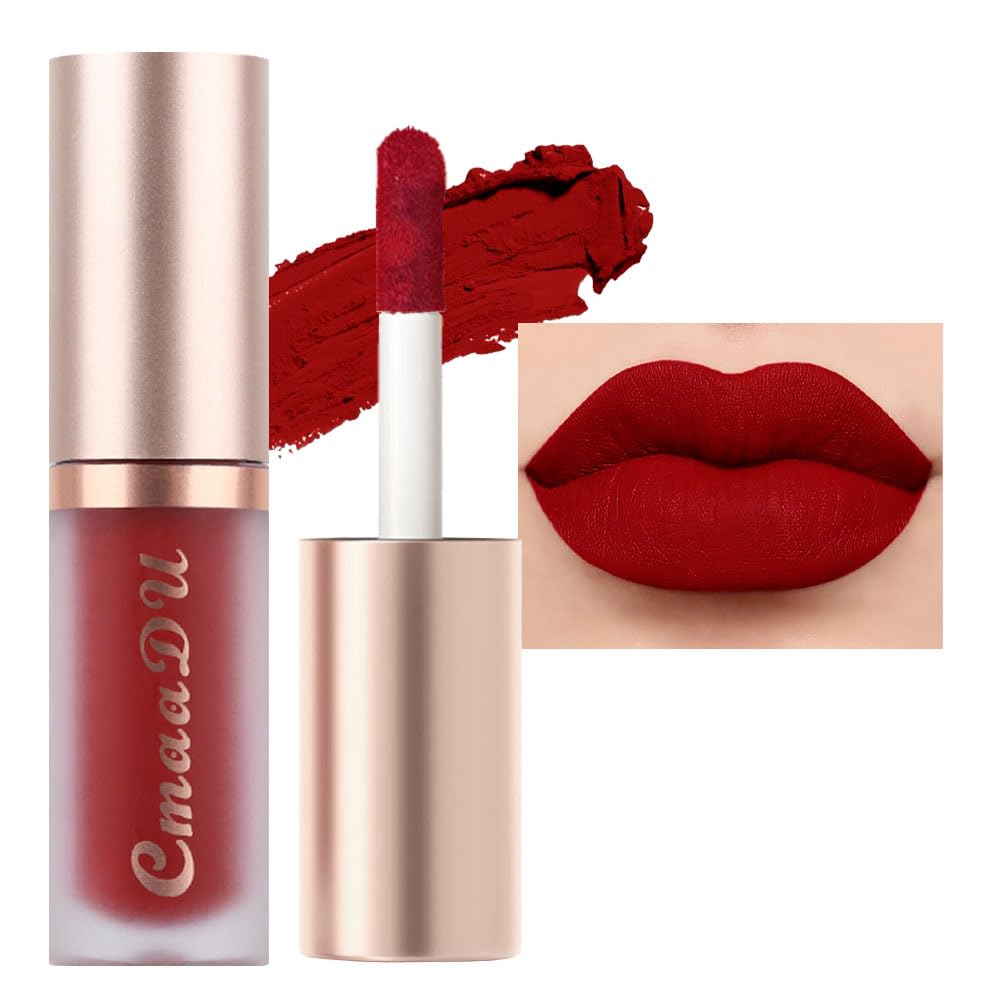 Evpct 1Pcs Ruby Brick Red Matte Liquid Lipstick Lip Gloss Glossy Set For Black Women 24 Hour Silky Velvet Lipstick Labiales Matt