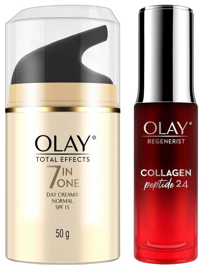 Olay Regenerist Collagen Peptide 24 Face Serum, 30 Ml, Clear & Olay Total Effects Day Cream With Vitamin B5, Niacinamide, Green 