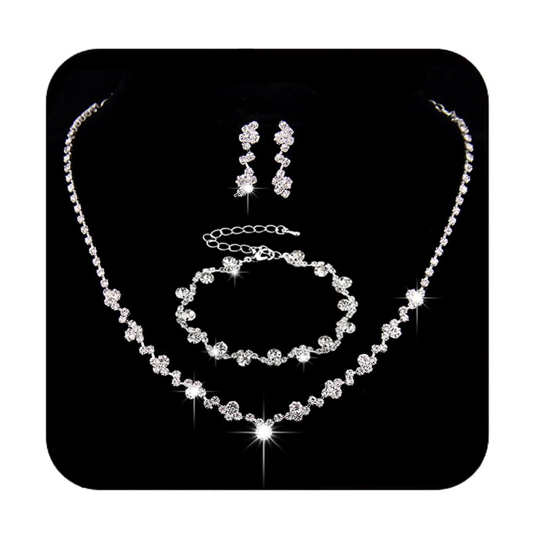 Unicra Bride Crystal Necklace Bracelet Earrings Set Bridal Wedding Jewelry Sets Rhinestone Choker Necklace Prom Costume Jewelry 